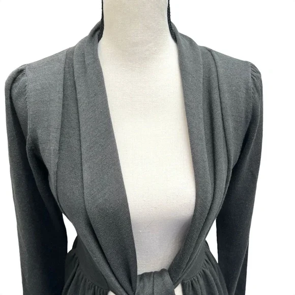 TEMPERLEY LONDON OLIVE GREEN WOOL & SILK TIE FRONT PEPLUM OPEN CARDIGAN